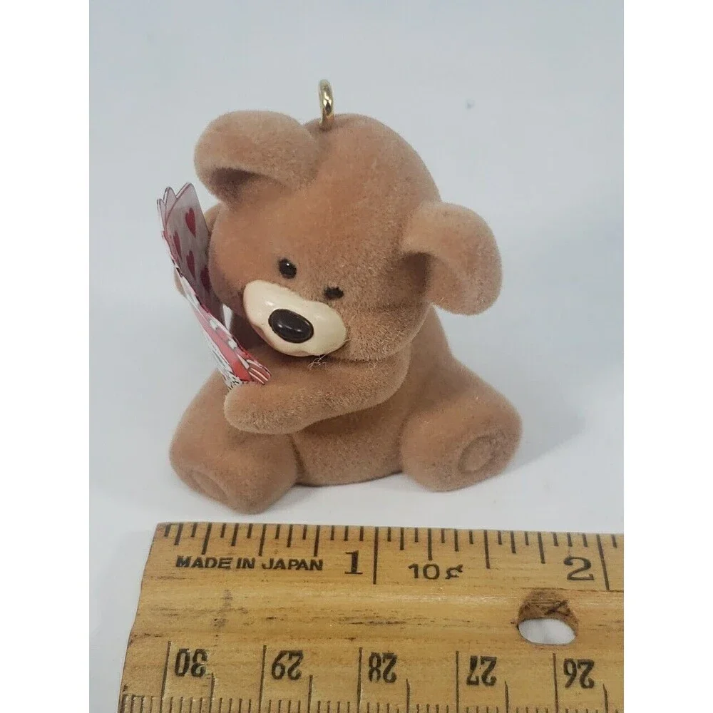 Hallmark BEARY Vintage Bear Ornament 1990 Santa Cards Flocked Christmas Holiday